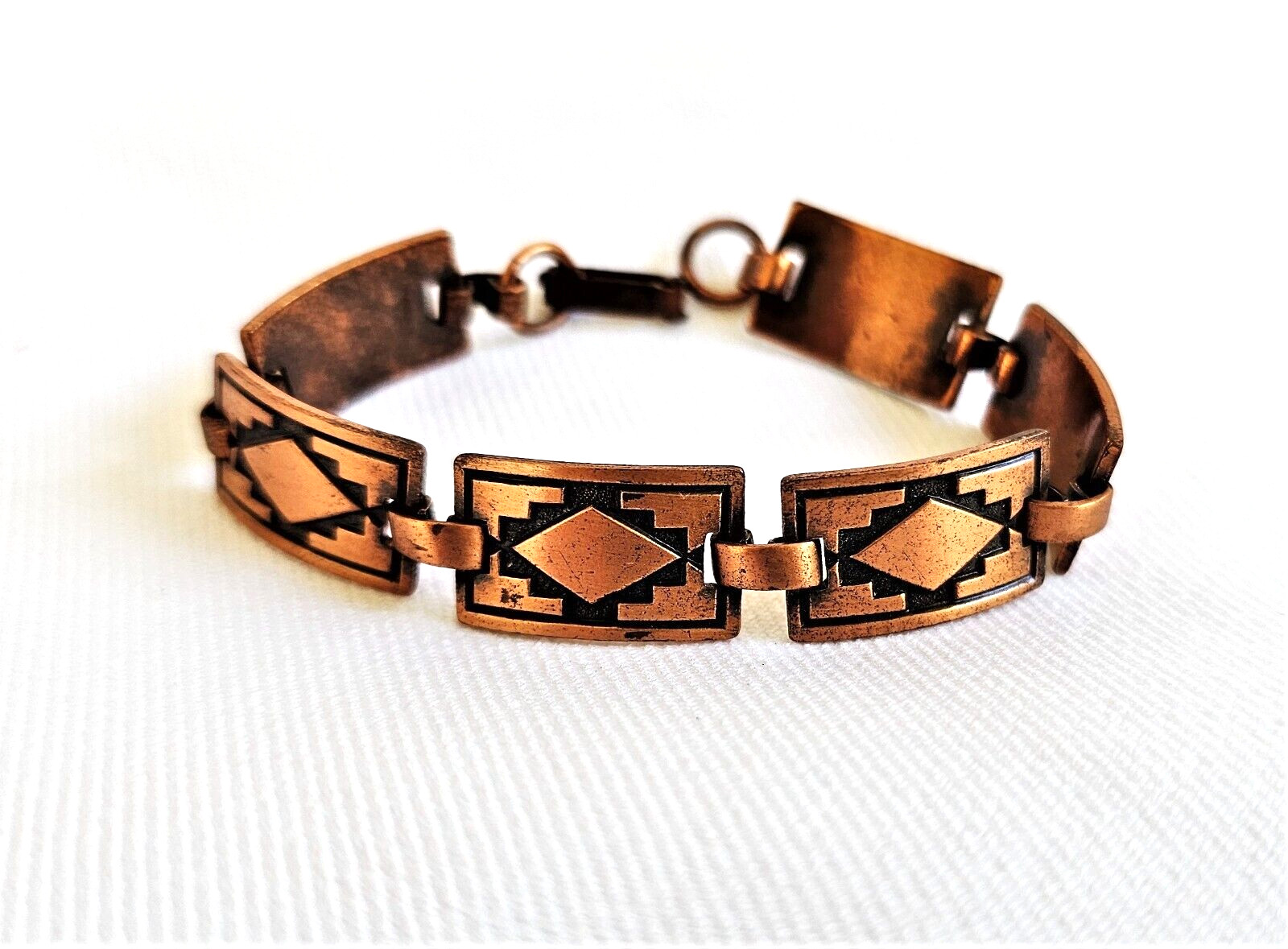 VTG Navajo Solid Copper Panel Bracelet Stamped Di… - image 2
