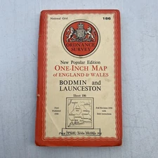 Vintage Ordnance Survey Inch Cloth Map Sheet 186 Bodmin & Launceston 1946
