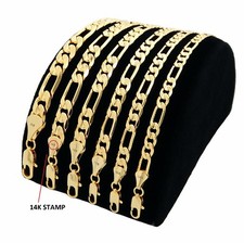 Diamond Shape Cut Italian Figaro Link Chain Necklace 4mm to 12mm 14K Gold Plated