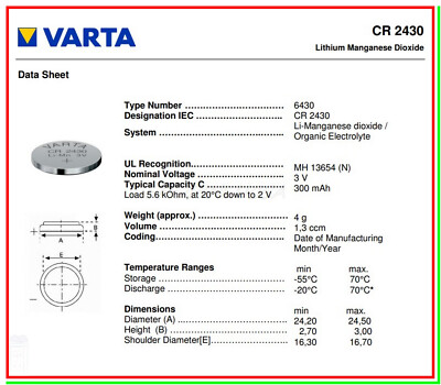 Bat&eacute;ria DURACELL CR2430 (2blister