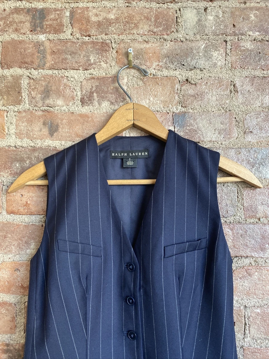 Ralph Lauren Collection Women s Pinstripe Vest Size 2 Wool Navy Blue