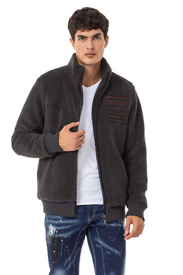 Cipo & Baxx Herren Winter Jacke Teddyfell Gefüttert Anthrazit Gr. M