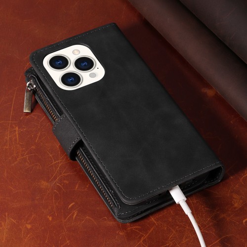 Zip Wallet Case For iPhone 16 15 12 Pro 14 Xr SE Luxury Flip Leather Phone Cover - Picture 9 of 17