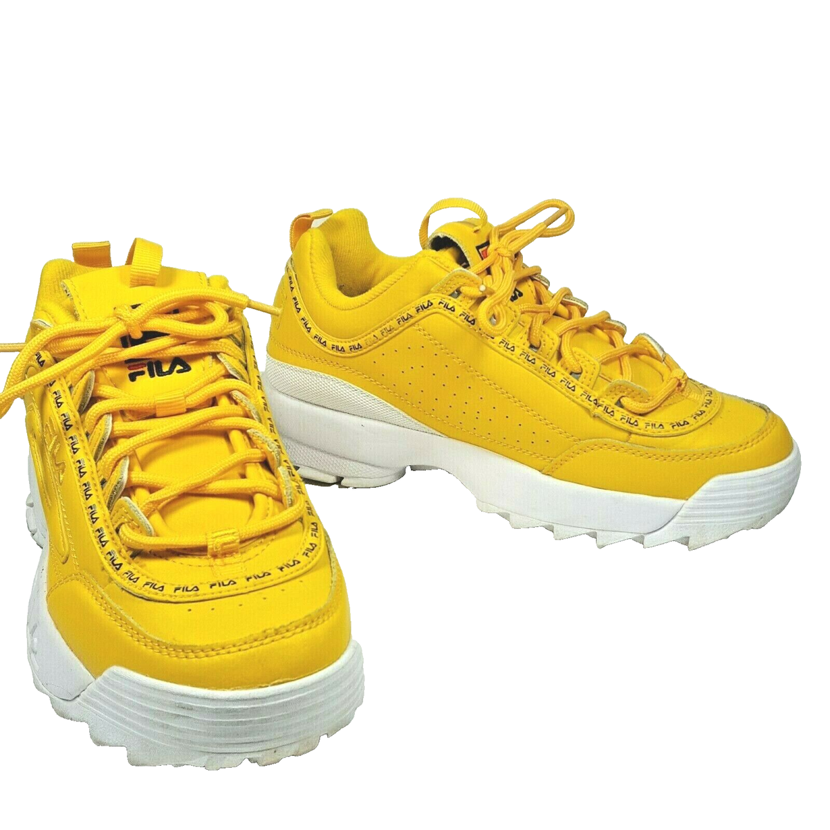 Fila Disruptor Women's Sneakers Shoes Canary Yellow Leather Lace