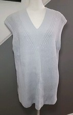 H M Baby Blue Oversized Ribbed Sweater Vest Womens Size Med Cotton Blend