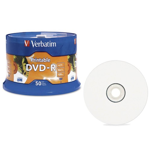 Verbatim Inkjet Printable DVD R White 50pk 4.7GB Full Color High ...