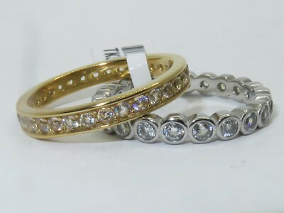 Volle Eternity Bänder Ringe Gold Vorsteck Silber 18kt Bicolor Edelstahl 232