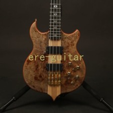 4 String Burl Top Electric Bass Guitar Gold Hardware Neck Thru Body Fast Ship
