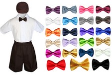 4pc Boy Baby Toddler BROWN Formal Vest Shorts Set Choose 23 color Satin Bow Tie