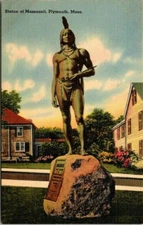Statue of Massasoit Sachem Ousamequin Plymouth Massachusetts Vintage Postcard
