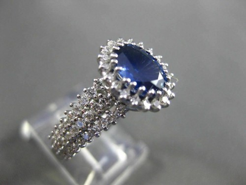 ESTATE 2.53CT DIAMOND & SAPPHIRE 18KT WHITE GOLD 3D HALO ENGAGEMENT RING #24680 - Picture 7 of 12