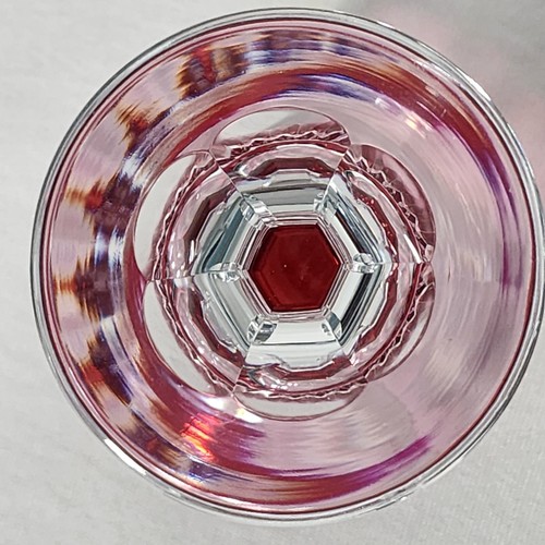 Val St Lambert Water Goblet glass 6 1/2" Ruby Red Cranberry Cut To Clear vas38 - Picture 5 of 14