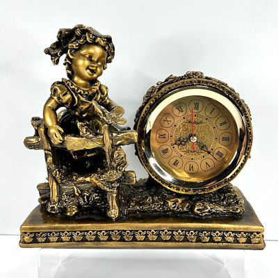 Bao Jiali Vintage 'The Butterfly Girl' Bronze Designer Table Clock - Tested