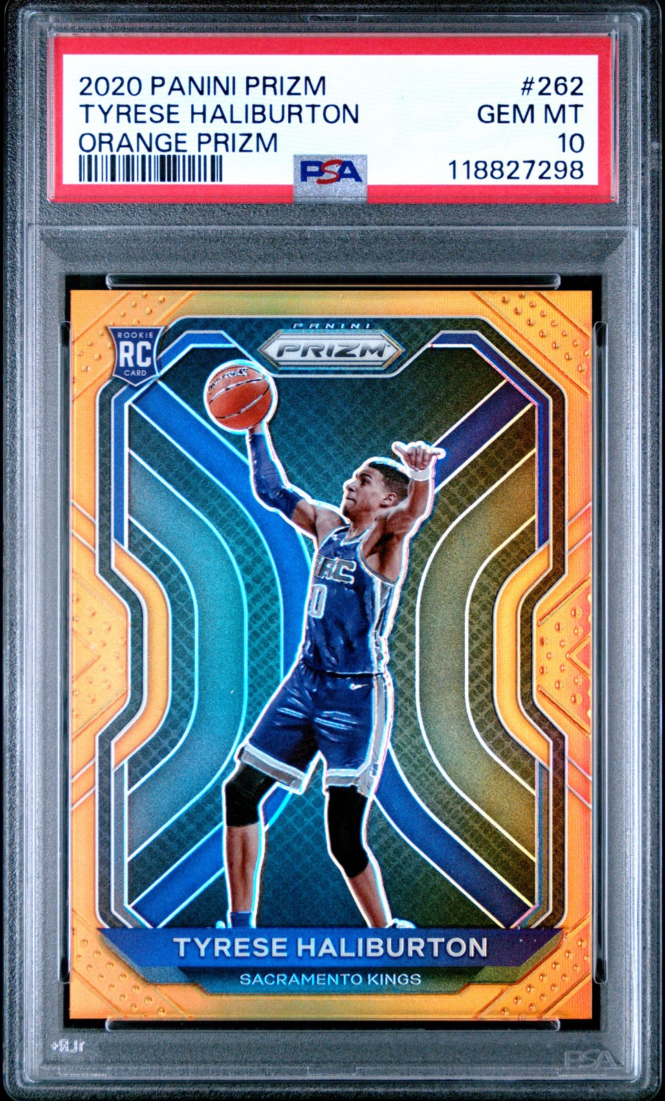2020 PANINI PRIZM ORANGE PRIZM #262 TYRESE HALIBURTON 8/49 PSA 10