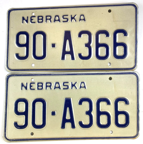 Vintage Nebraska 1987 Auto License Plate Set Pair 90-A366 McPherson Co Decor