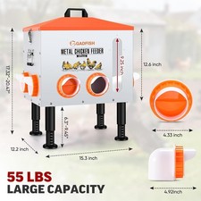 55LB Automatic Chicken Feeder Window Feed 8 Feeding Ports Adjustable Legs Secure