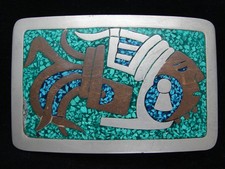 OB23174 VINTAGE 1970s  WARRIOR'S HEAD  ART SOUTHWESTERN DESIGN BELT BUCKLE