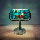Dragonfly Tiffany Style Stained Glass Banker Lamp with 10.5-inch Long Complic...