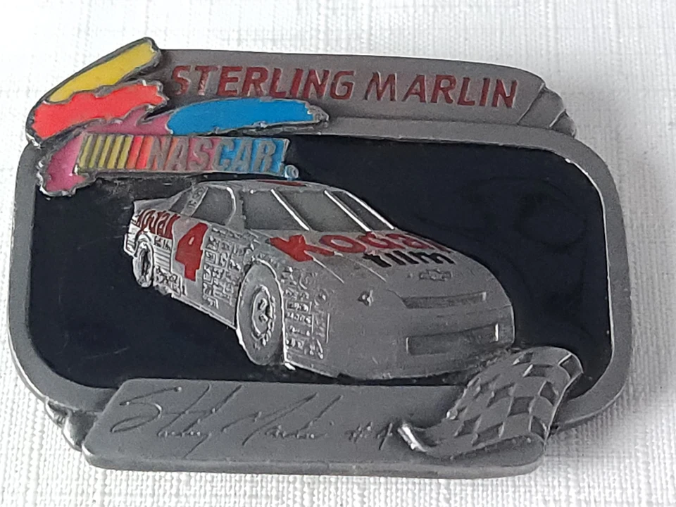 Hebilla de cinturón vintage NASCAR Sterling Marlin Peltre Racing edición limitada años 90  Foto 2 de 4