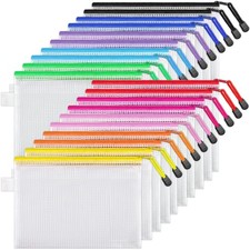 20 Pack 10 Colors Zipper Mesh Document Pouch 6x9 Inch/A5 Plastic Water-Resist...