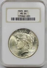 1925 $1 NGC Fat Holder MS 64 Peace Silver Dollar