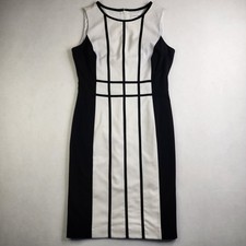 Calvin Klein Womens 6 Black White Trim Zip Back Sleeveless Sheath Dress Career