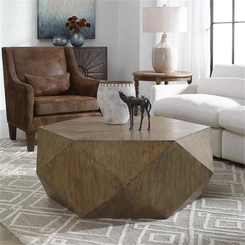 Uttermost Volker Modern Style MDF Wood Coffee Table in Honey Brown/Gray - Picture 6 of 7