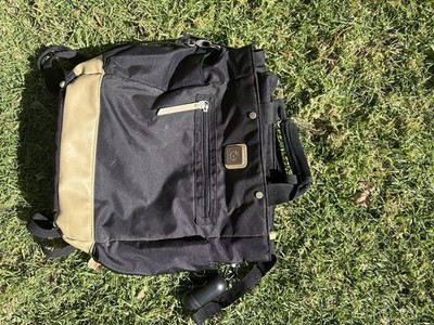 Ergobaby Baby Backpack Black Beige Fabric Faux Leather Buckle Adjustable Pockets