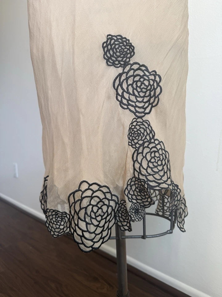 Vestido Catherine Malandrino Seda Desnudo Sin Mangas Cuello en V con Apliques Florales Y2K Foto 2 de 4