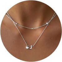 Herz Kette Edelstahl 14K Gold Silber Buchstaben AnhäNger Layering Damen MäDchen