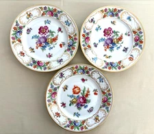 3 Schumann Bavaria Empress Dresden Flowers 7.5" Cake Plates Gold Trim