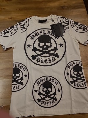 PHILIP PLEIN Round Neck SS Skull Bone T-shirt Men's Size M White NWT $500