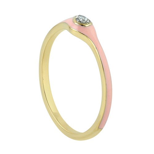 14k Yellow Gold Natural Pear Diamond Stackable Pink Enamel Ring Jewelry Gift - Picture 3 of 6