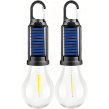 2 Solar Powered Hanging LED Light Bulb Outdoor Waterproof Tent Camping Lights