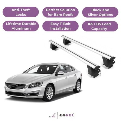 ERKUL Roof Rack Crossbars For VOLVO V60 2015-2018 Naked Roof Aluminum Silver