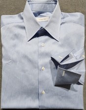 Ermenegildo Zegna Mens Dress Shirt Blue Strped Sz 16/41 Comfort fit French Cuff