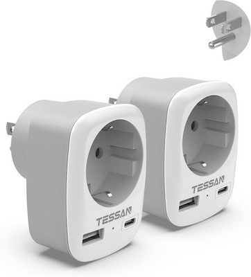 TESSAN 2er Pack USA Adapter Steckdose, 3 in 1 Reiseadapter Kanada mit USB C und