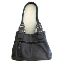 TIGNANELLO Medium Black Pebbled Leather Shoulder Tote Satchel Purse Bag GUC