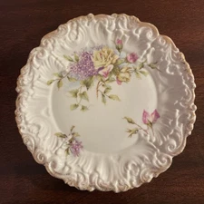Antique Dresden China Germany Rose Gold Trim Dessert Plate 8”