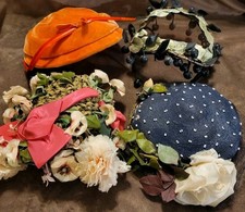 Lot of 4 Vintage Fascinator Hats AS IS Please See Photos Flowers Berries Net 