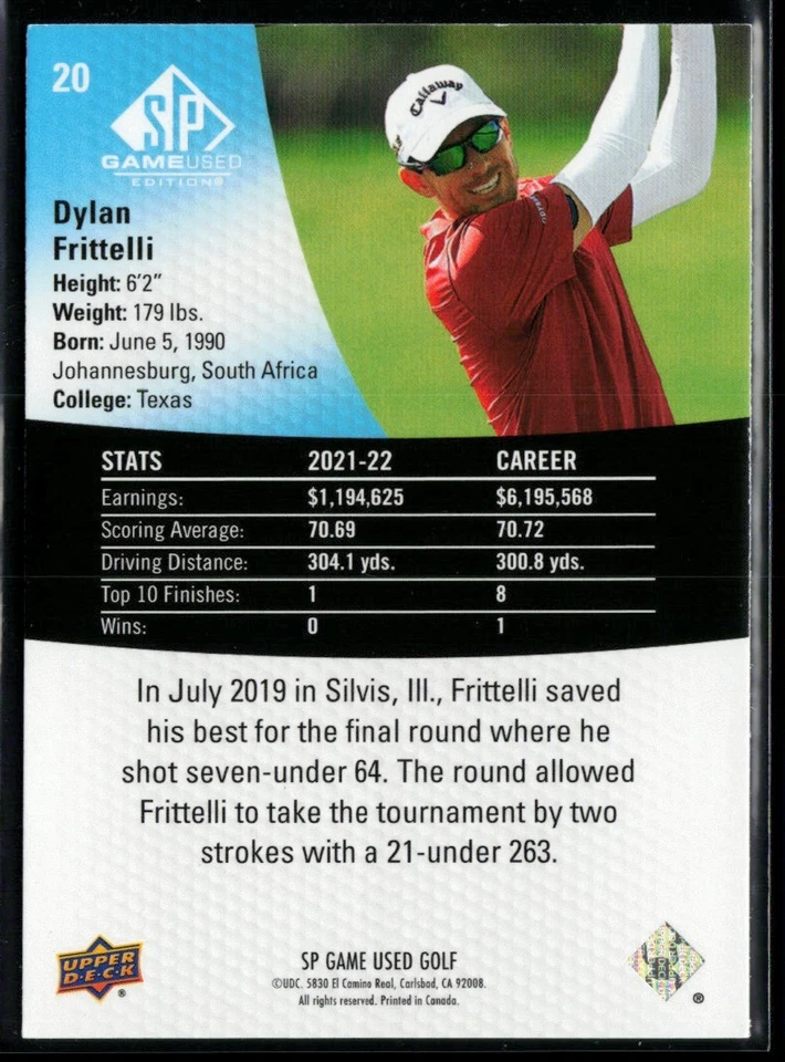 2024 SP Game Used #20 Dylan Frittelli - Image 2 of 2
