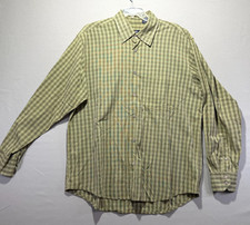 Izod Men's Size L Plaid Shirt Easy Care Long Sleeve Pocket Button Up Green
