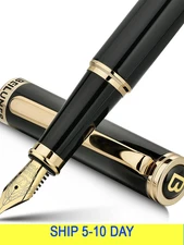 BEILUNER Black Fountain Pen,Stunning Luxury Piano Lacquer,24K Gilded Nib(Fine),G