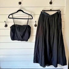 Anthropologie black two piece set crop top and long skirt set boho chic 