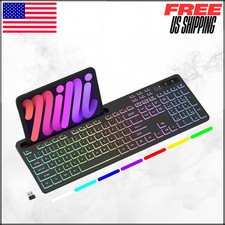 Wireless Full Size Computer Gaming Keyboard RGB Backlit Phone Tablet Holder