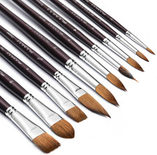 Sable Watercolor Brushes, Professional 10Pcs Sable Paint Brush Set Vari