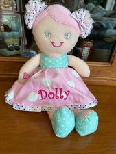 Dibsies 11" Cloth Doll Pink Polka Dot Dress embroidered  DOLLY ~ EXCELLENT