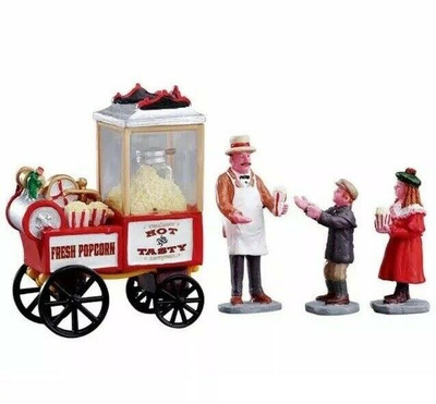 Lemax POPCORN SELLER 4pc #02832 NRFP Caddington Carnival Amusement Park Fair *