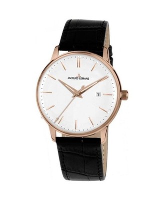 JACQUES LEMANS Men Quartz Casual Watch Classic Dress White Dial Waterproof Round