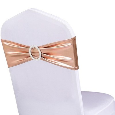 Pack of 50 Spandex Rose Gold Chair Sashes Bows Pink Gold Chair Bands with Buc...